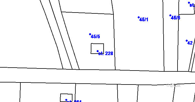 Parcela st. 228 v KÚ Zvíkovec, Katastrální mapa
