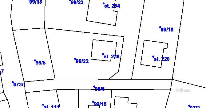 Parcela st. 238 v KÚ Zvíkovec, Katastrální mapa