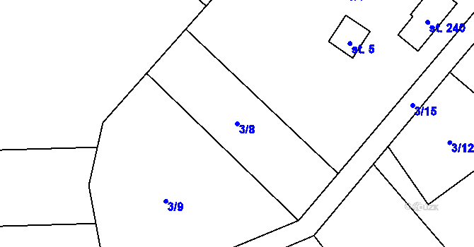Parcela st. 3/8 v KÚ Zvíkovec, Katastrální mapa