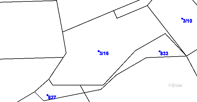 Parcela st. 3/16 v KÚ Zvíkovec, Katastrální mapa