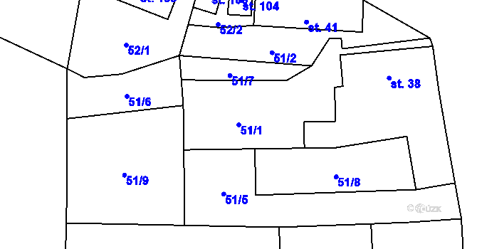 Parcela st. 51/1 v KÚ Zvíkovec, Katastrální mapa