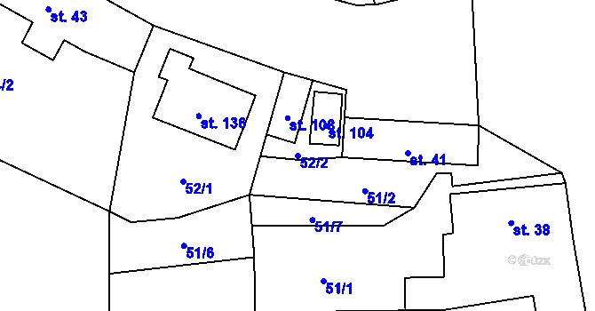 Parcela st. 52/2 v KÚ Zvíkovec, Katastrální mapa