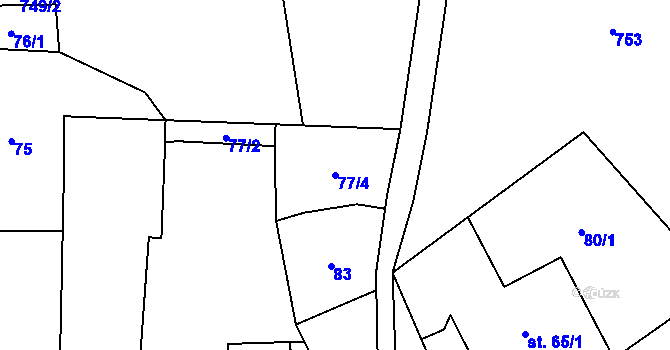 Parcela st. 77/4 v KÚ Zvíkovec, Katastrální mapa
