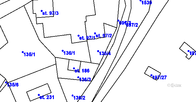 Parcela st. 136/4 v KÚ Zvíkovec, Katastrální mapa