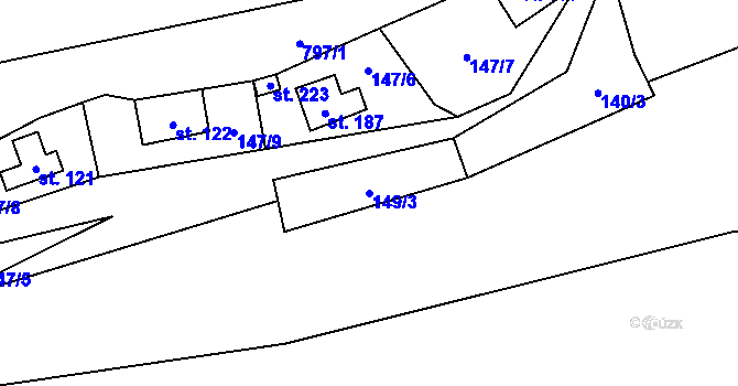 Parcela st. 149/3 v KÚ Zvíkovec, Katastrální mapa