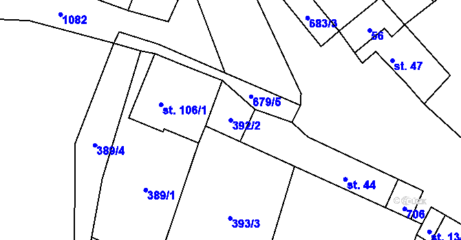 Parcela st. 392/2 v KÚ Zvíkovec, Katastrální mapa