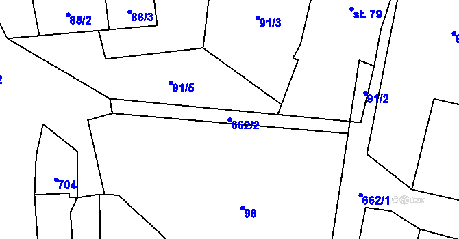 Parcela st. 662/2 v KÚ Zvíkovec, Katastrální mapa