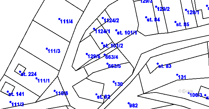 Parcela st. 663/4 v KÚ Zvíkovec, Katastrální mapa