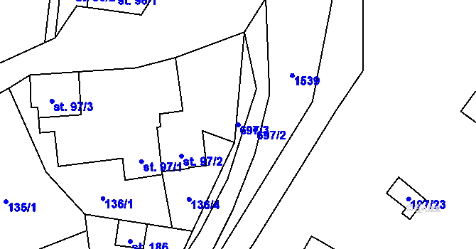 Parcela st. 697/3 v KÚ Zvíkovec, Katastrální mapa
