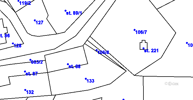 Parcela st. 106/8 v KÚ Zvíkovec, Katastrální mapa