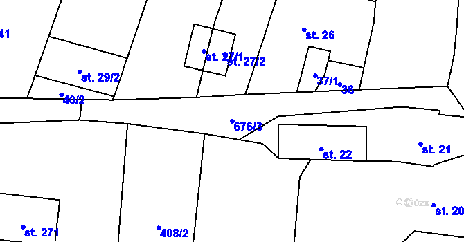 Parcela st. 676/3 v KÚ Zvíkovec, Katastrální mapa