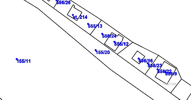 Parcela st. 155/20 v KÚ Zvíkovec, Katastrální mapa