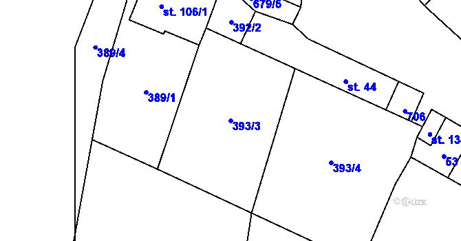 Parcela st. 393/3 v KÚ Zvíkovec, Katastrální mapa