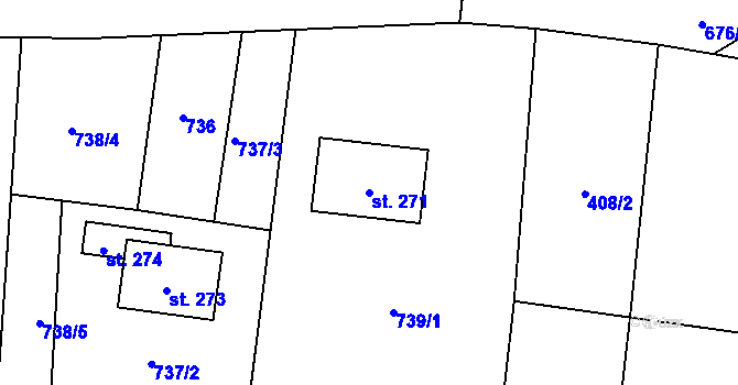Parcela st. 271 v KÚ Zvíkovec, Katastrální mapa