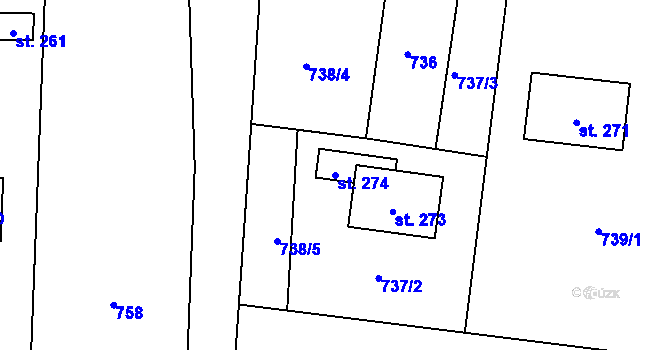 Parcela st. 274 v KÚ Zvíkovec, Katastrální mapa
