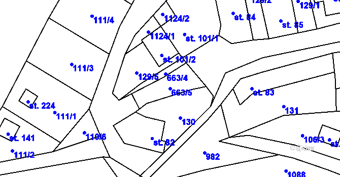 Parcela st. 663/5 v KÚ Zvíkovec, Katastrální mapa