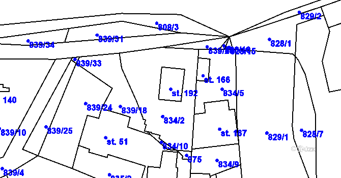 Parcela st. 192 v KÚ Zvírotice, Katastrální mapa