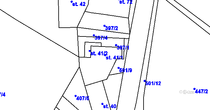 Parcela st. 41/1 v KÚ Zvířetice, Katastrální mapa