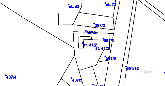 Parcela st. 41/2 v KÚ Zvířetice, Katastrální mapa