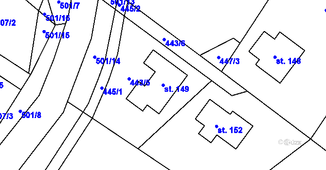 Parcela st. 149 v KÚ Zvířetice, Katastrální mapa