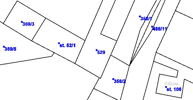 Parcela st. 529 v KÚ Zvířetice, Katastrální mapa