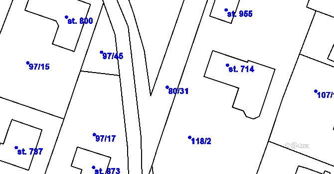 Parcela st. 80/31 v KÚ Březová u Zvole, Katastrální mapa