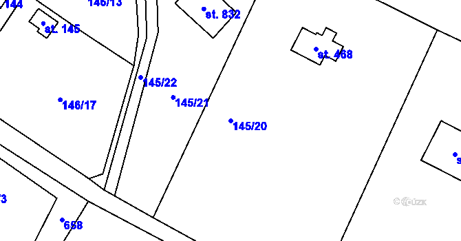 Parcela st. 145/20 v KÚ Březová u Zvole, Katastrální mapa