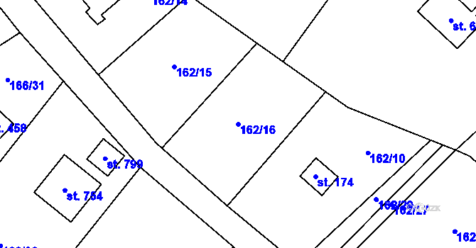 Parcela st. 162/16 v KÚ Březová u Zvole, Katastrální mapa