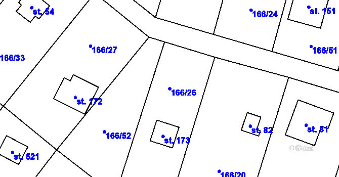 Parcela st. 166/26 v KÚ Březová u Zvole, Katastrální mapa