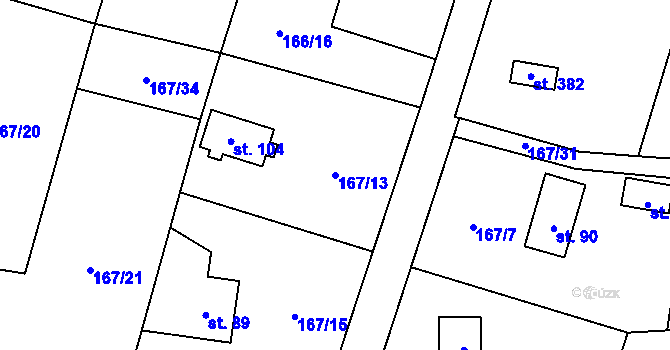 Parcela st. 167/13 v KÚ Březová u Zvole, Katastrální mapa