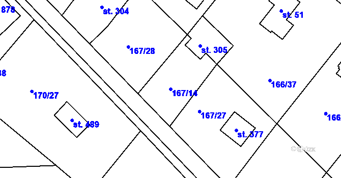 Parcela st. 167/14 v KÚ Březová u Zvole, Katastrální mapa