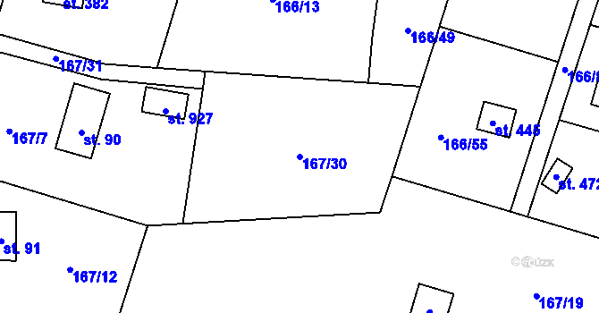 Parcela st. 167/30 v KÚ Březová u Zvole, Katastrální mapa