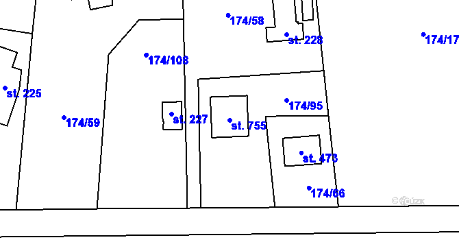 Parcela st. 755 v KÚ Březová u Zvole, Katastrální mapa