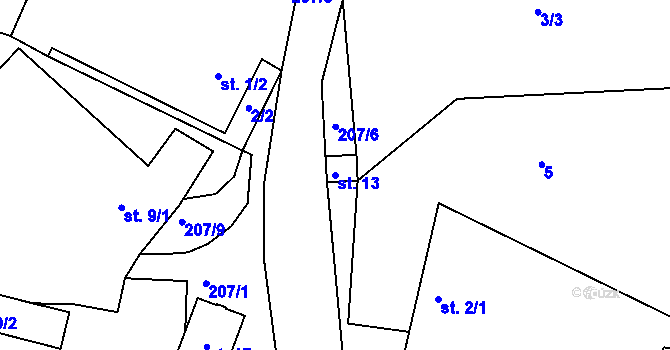 Parcela st. 13 v KÚ Oleško u Zvole, Katastrální mapa