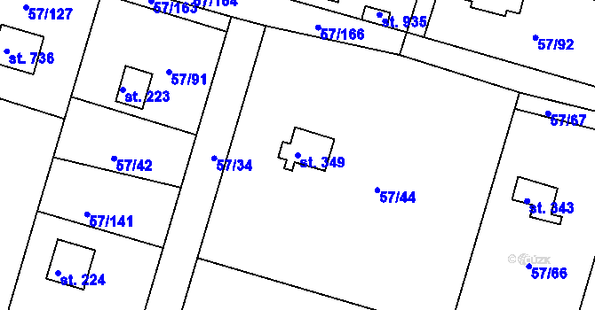 Parcela st. 349 v KÚ Oleško u Zvole, Katastrální mapa