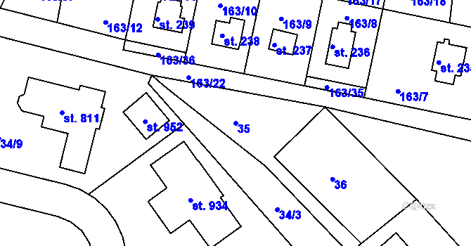 Parcela st. 35 v KÚ Oleško u Zvole, Katastrální mapa