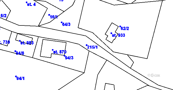 Parcela st. 215/1 v KÚ Oleško u Zvole, Katastrální mapa