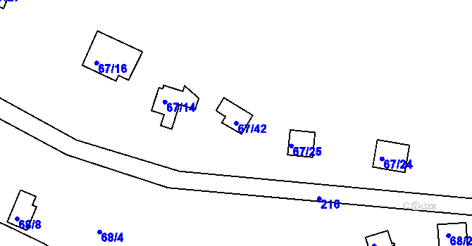 Parcela st. 67/42 v KÚ Oleško u Zvole, Katastrální mapa