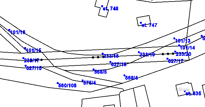 Parcela st. 233/18 v KÚ Oleško u Zvole, Katastrální mapa