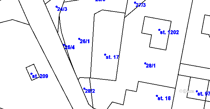 Parcela st. 17 v KÚ Zvole u Prahy, Katastrální mapa