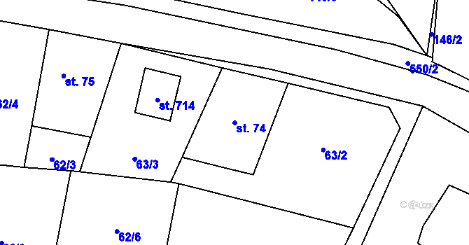 Parcela st. 74 v KÚ Zvole u Prahy, Katastrální mapa