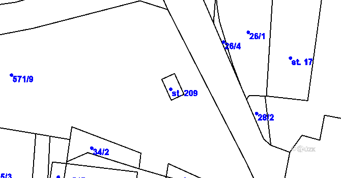 Parcela st. 209 v KÚ Zvole u Prahy, Katastrální mapa