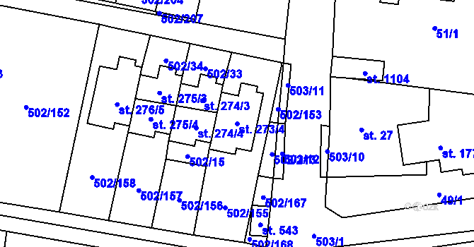 Parcela st. 273/4 v KÚ Zvole u Prahy, Katastrální mapa