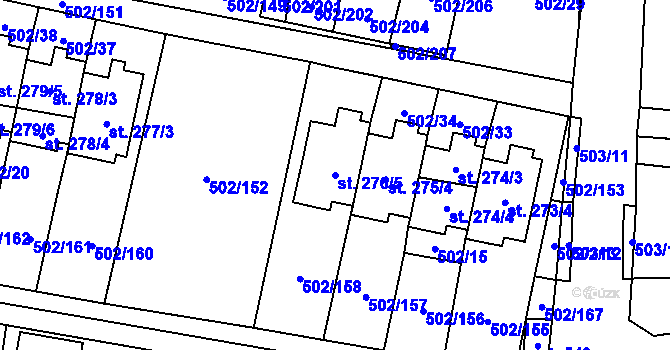 Parcela st. 276/5 v KÚ Zvole u Prahy, Katastrální mapa