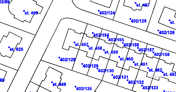 Parcela st. 458 v KÚ Zvole u Prahy, Katastrální mapa