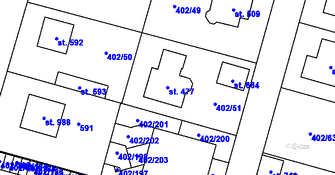 Parcela st. 477 v KÚ Zvole u Prahy, Katastrální mapa