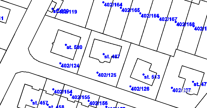 Parcela st. 487 v KÚ Zvole u Prahy, Katastrální mapa