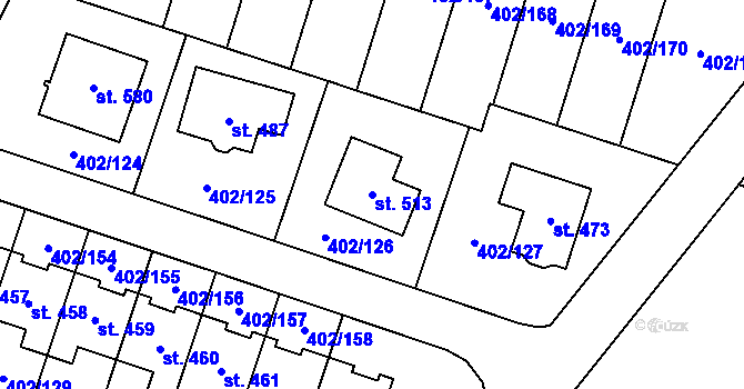 Parcela st. 513 v KÚ Zvole u Prahy, Katastrální mapa