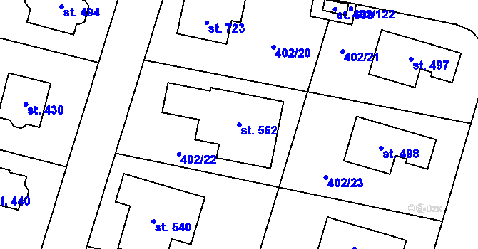 Parcela st. 562 v KÚ Zvole u Prahy, Katastrální mapa