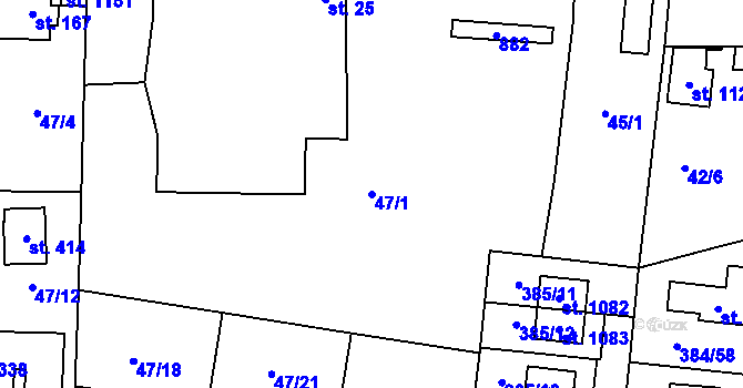 Parcela st. 47/1 v KÚ Zvole u Prahy, Katastrální mapa